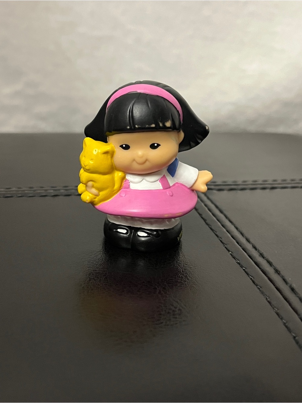 Fisher-Price Little Girl Figure in Pink Dress with Yellow Cat
